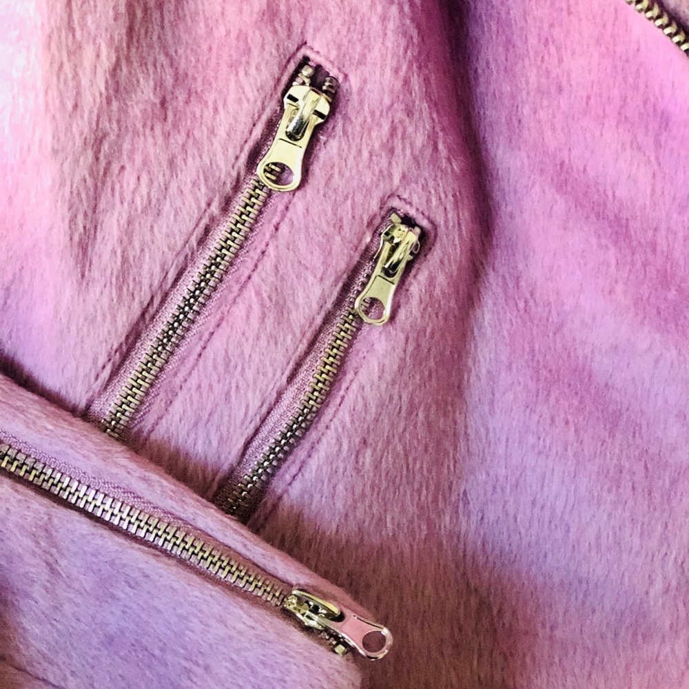 SOLD Pink Fur Motto / Biker Jacket - Picture 3 of 8